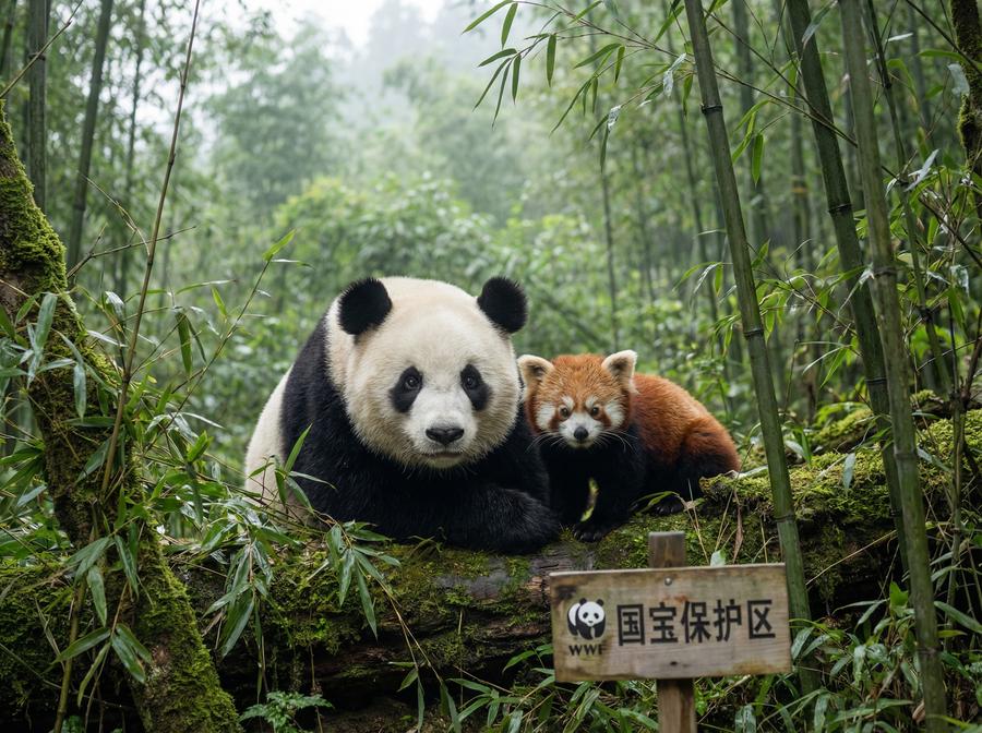 四虎国宝视频 大熊猫与小熊猫同框珍贵记录